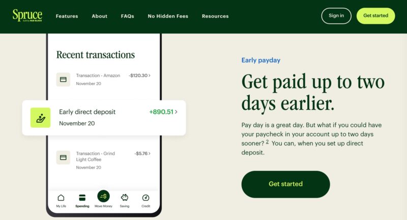 Spruce Money Direct Deposit Landing Page