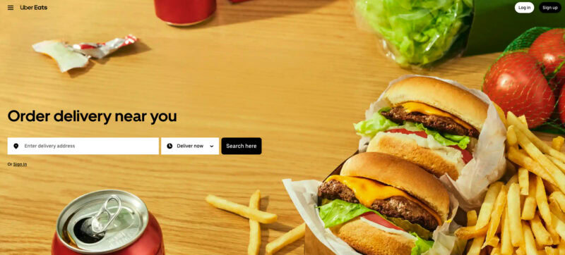 Uber Eats homepage 